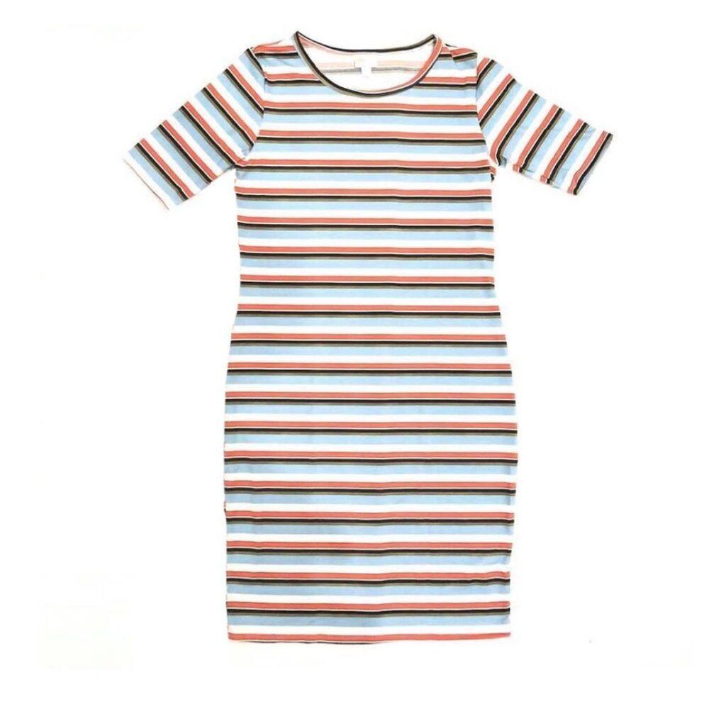 NEW 2XL LuLaRoe Julia Pencil Dress Blue Coral Striped Slim Fitted Knee 90S Y2K